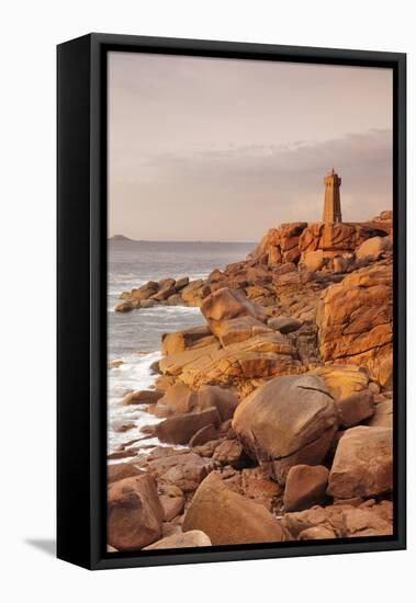 Lighthouse of Meen Ruz, Ploumanach, Cote De Granit Rose, Cotes D'Armor, Brittany, France, Europe-Markus Lange-Framed Stretched Canvas