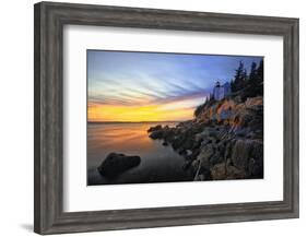 Lighthouse on a Cliff at Sunset, Bass Harbor, ME-George Oze-Framed Photographic Print