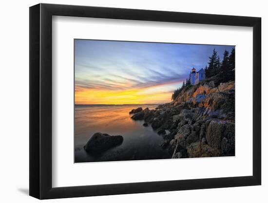 Lighthouse on a Cliff at Sunset, Bass Harbor, ME-George Oze-Framed Photographic Print