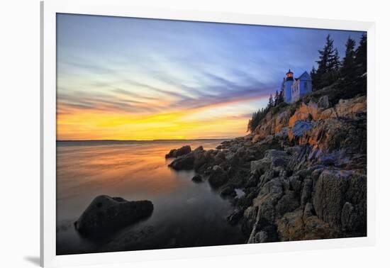 Lighthouse on a Cliff at Sunset, Bass Harbor, ME-George Oze-Framed Photographic Print