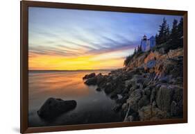 Lighthouse on a Cliff at Sunset, Bass Harbor, ME-George Oze-Framed Photographic Print