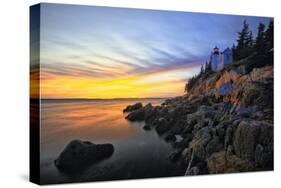 Lighthouse on a Cliff at Sunset, Bass Harbor, ME-George Oze-Stretched Canvas