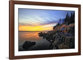 Lighthouse on a Cliff at Sunset, Bass Harbor, ME-George Oze-Framed Photographic Print