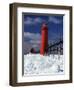 Lighthouse on a Snow Covered Coast, Grand Haven South Pierhead Lighthouse, Ottawa County, Michigan-null-Framed Photographic Print