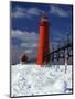 Lighthouse on a Snow Covered Coast, Grand Haven South Pierhead Lighthouse, Ottawa County, Michigan-null-Mounted Photographic Print