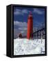 Lighthouse on a Snow Covered Coast, Grand Haven South Pierhead Lighthouse, Ottawa County, Michigan-null-Framed Stretched Canvas