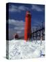 Lighthouse on a Snow Covered Coast, Grand Haven South Pierhead Lighthouse, Ottawa County, Michigan-null-Stretched Canvas