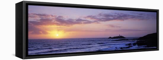 Lighthouse on an Island, Godrevy Lighthouse, Godrevy, Cornwall, England-null-Framed Stretched Canvas