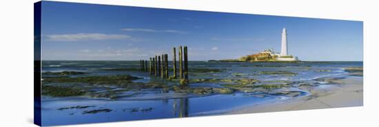 Lighthouse on Island, St. Mary's Lighthouse, St Mary's Island, Whitley Bay, Northumberland, England-null-Stretched Canvas