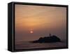 Lighthouse on Rock in the Sea at Sunset at Godrevy Point, Cornwall, England, United Kingdom, Europe-Rainford Roy-Framed Stretched Canvas