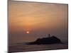 Lighthouse on Rock in the Sea at Sunset at Godrevy Point, Cornwall, England, United Kingdom, Europe-Rainford Roy-Mounted Photographic Print