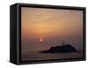 Lighthouse on Rock in the Sea at Sunset at Godrevy Point, Cornwall, England, United Kingdom, Europe-Rainford Roy-Framed Stretched Canvas