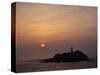 Lighthouse on Rock in the Sea at Sunset at Godrevy Point, Cornwall, England, United Kingdom, Europe-Rainford Roy-Stretched Canvas