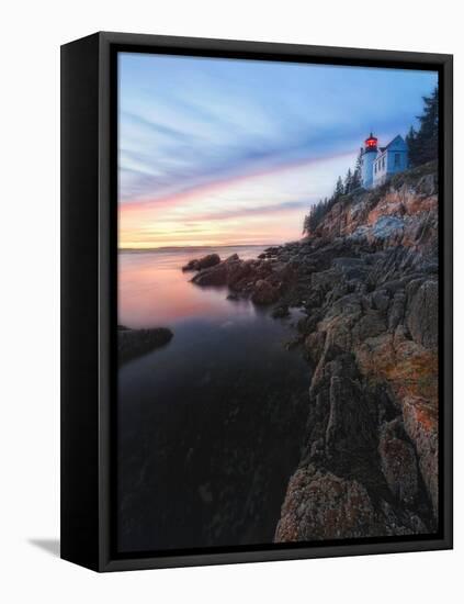 Lighthouse on the Cliff, Bass Harbor, Maine-George Oze-Framed Stretched Canvas