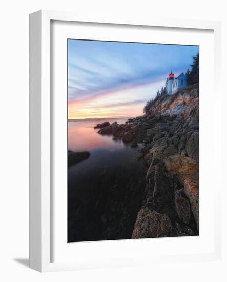 Lighthouse on the Cliff, Bass Harbor, Maine-George Oze-Framed Photographic Print