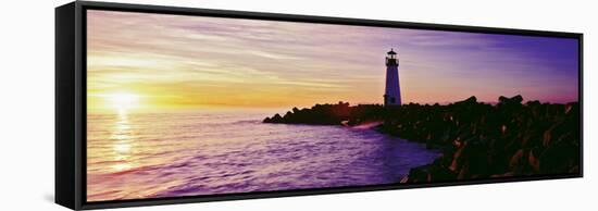 Lighthouse on the Coast at Dusk, Walton Lighthouse, Santa Cruz, California, USA-null-Framed Stretched Canvas