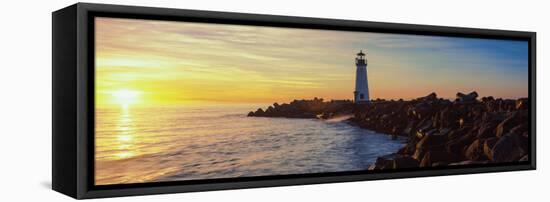 Lighthouse on the Coast at Dusk, Walton Lighthouse, Santa Cruz, California, USA-null-Framed Stretched Canvas