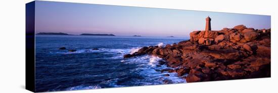 Lighthouse on the Coast, Ploumanach Lighthouse, Cote De Granit Rose, Cotes-D'Armor, Brittany, Fr...-null-Stretched Canvas