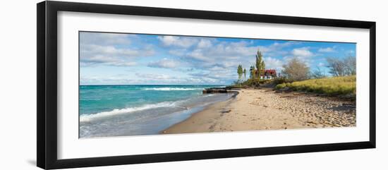 Lighthouse on the coast, Point Betsie Lighthouse, Lake Michigan, Benzie County, Frankfort, Michi...-null-Framed Photographic Print