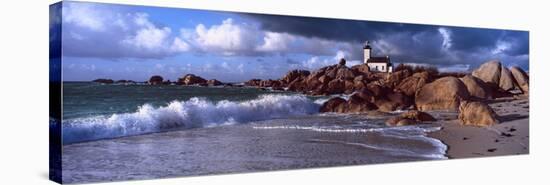 Lighthouse on the Coast, Pontusval Lighthouse, Brignogan, Finistere, Brittany, France-null-Stretched Canvas