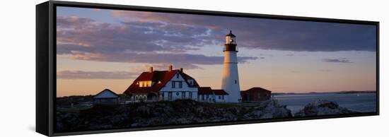 Lighthouse on the coast, Portland Head Light, Cape Elizabeth, Cumberland County, Maine, USA-null-Framed Stretched Canvas