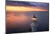 Lighthouse on the Mountain Peak at Colorful Sunset in Summer. Aerial View. Beautiful Lighthouse, Li-den-belitsky-Mounted Photographic Print