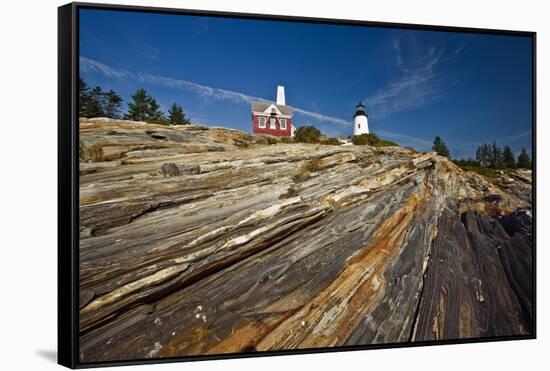 Lighthouse on the Rock Pemaquid Point Maine-George Oze-Framed Stretched Canvas