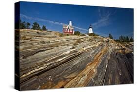 Lighthouse on the Rock Pemaquid Point Maine-George Oze-Stretched Canvas