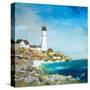 Lighthouse on the Rocky Shore I-Julie DeRice-Stretched Canvas