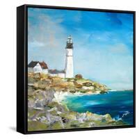Lighthouse on the Rocky Shore I-Julie DeRice-Framed Stretched Canvas