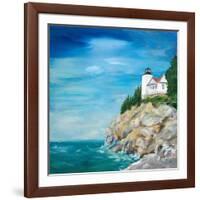 Lighthouse on the Rocky Shore II-Julie DeRice-Framed Art Print