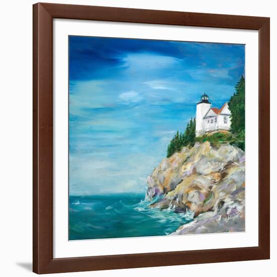 Lighthouse on the Rocky Shore II-Julie DeRice-Framed Art Print