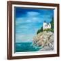 Lighthouse on the Rocky Shore II-Julie DeRice-Framed Art Print