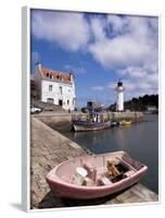 Lighthouse on Waterfront, Port Sauzon, Belle Ile En Mer, Brittany, France-Guy Thouvenin-Framed Photographic Print