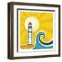 Lighthouse Poster.Vector Vintage Illustration on Old Paper-Tancha-Framed Art Print