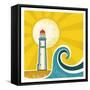 Lighthouse Poster.Vector Vintage Illustration on Old Paper-Tancha-Framed Stretched Canvas