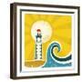 Lighthouse Poster.Vector Vintage Illustration on Old Paper-Tancha-Framed Art Print