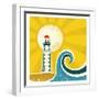 Lighthouse Poster.Vector Vintage Illustration on Old Paper-Tancha-Framed Art Print