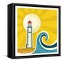 Lighthouse Poster.Vector Vintage Illustration on Old Paper-Tancha-Framed Stretched Canvas