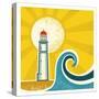 Lighthouse Poster.Vector Vintage Illustration on Old Paper-Tancha-Stretched Canvas