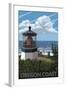 Lighthouse Scene - Oregon Coast-Lantern Press-Framed Art Print