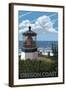 Lighthouse Scene - Oregon Coast-Lantern Press-Framed Art Print