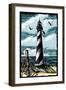 Lighthouse - Scratchboard-Lantern Press-Framed Art Print