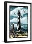 Lighthouse - Scratchboard-Lantern Press-Framed Art Print