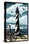 Lighthouse - Scratchboard-Lantern Press-Stretched Canvas