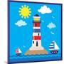 Lighthouse,Sea,Yacht,Landscape,Vector,Cartoon,Illustration-Svetlana Peskin-Mounted Art Print