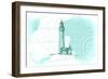 Lighthouse - Teal - Coastal Icon-Lantern Press-Framed Art Print