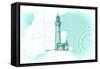 Lighthouse - Teal - Coastal Icon-Lantern Press-Framed Stretched Canvas