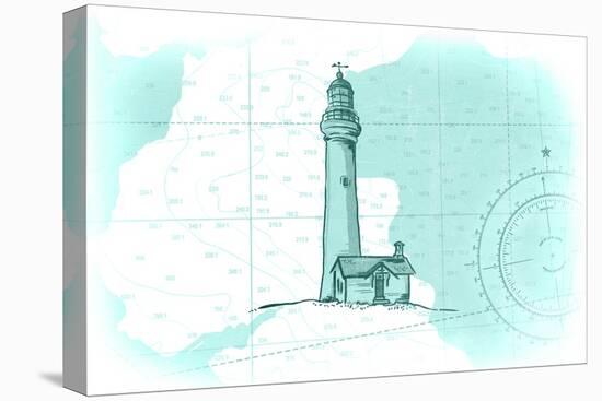 Lighthouse - Teal - Coastal Icon-Lantern Press-Stretched Canvas