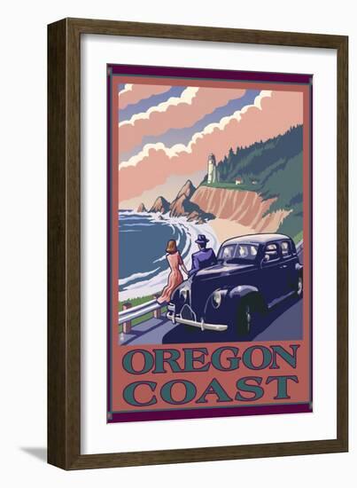 Lighthouse View - Oregon Coast, c.2009-Lantern Press-Framed Art Print